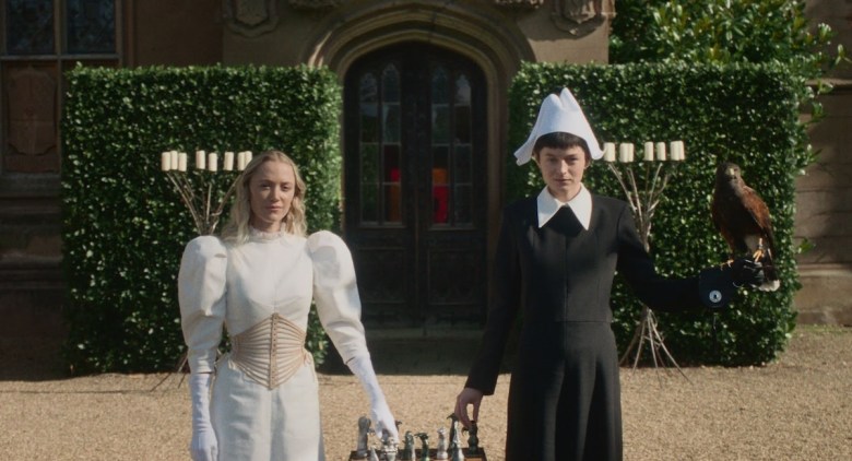 (L-R) Maika Monroe and Emma Corin in "100 Nights of Hero." (Photo provided by Independent Film Company)