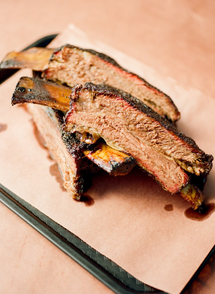 Close-up shot of beef ribs, a Texas specialty. 